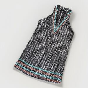 THML Womens Size M Navy Blue Floral Diamond Pattern Embroidered Sleeveless Dress